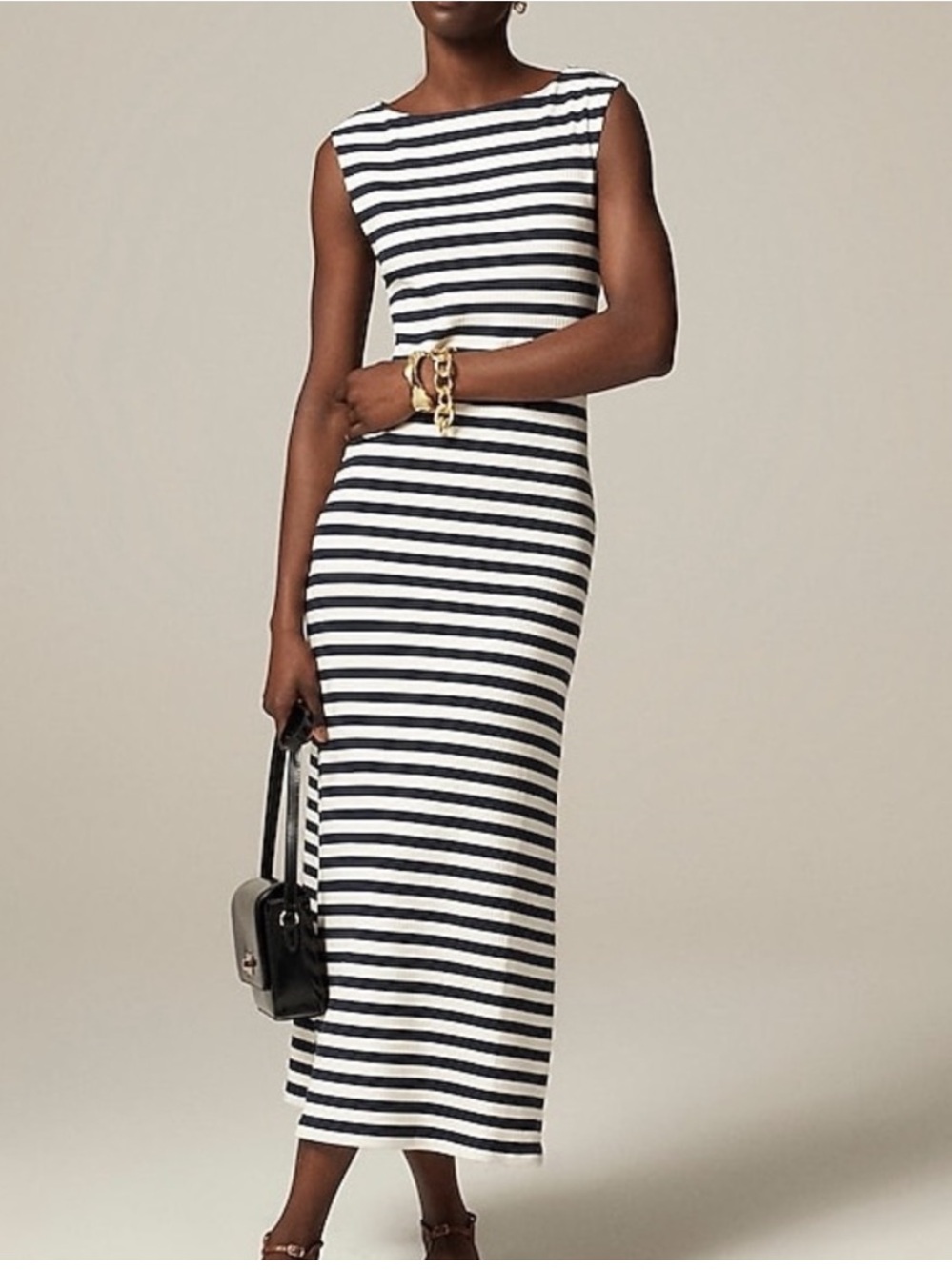 J. Crew Navy and White Horizontal Stripe Sleeveless Maxi Dress